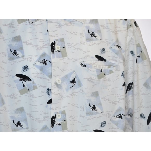Southpole Surfer Print Cotton Short Sleeve Button Down Shirt White/Blue/Tan XXL - Picture 2 of 6